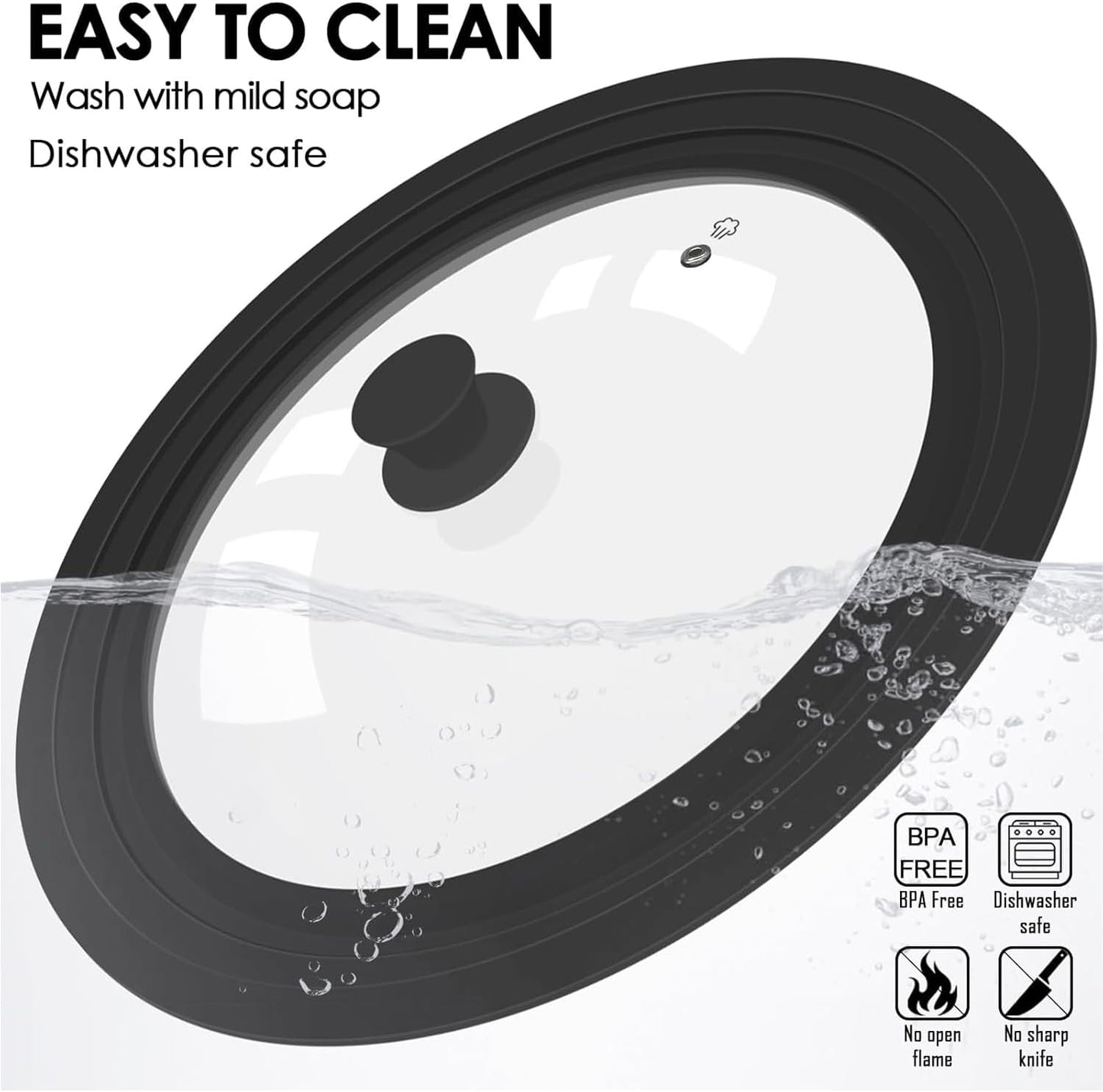 Universal Lid for Pots, Pans and Skillets, Tempered Glass Lid fit 9.5", 10", 11" Skillets, Pots, Frying Pans, Cast Iron, Crock Pot and Other Glass Covers Replacement