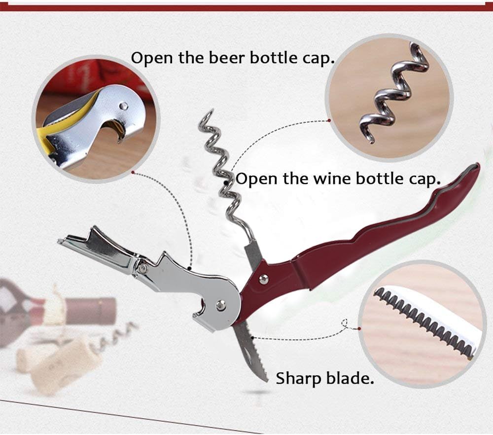 RECUTMS 12 Packs Wine Corkscrew Opener Bulk Stainless Steel Fold Beer or Bottle Opener Serrated Foil Cutter,Perfect for Bars,Restaurants,Family,Company Party (Claret)