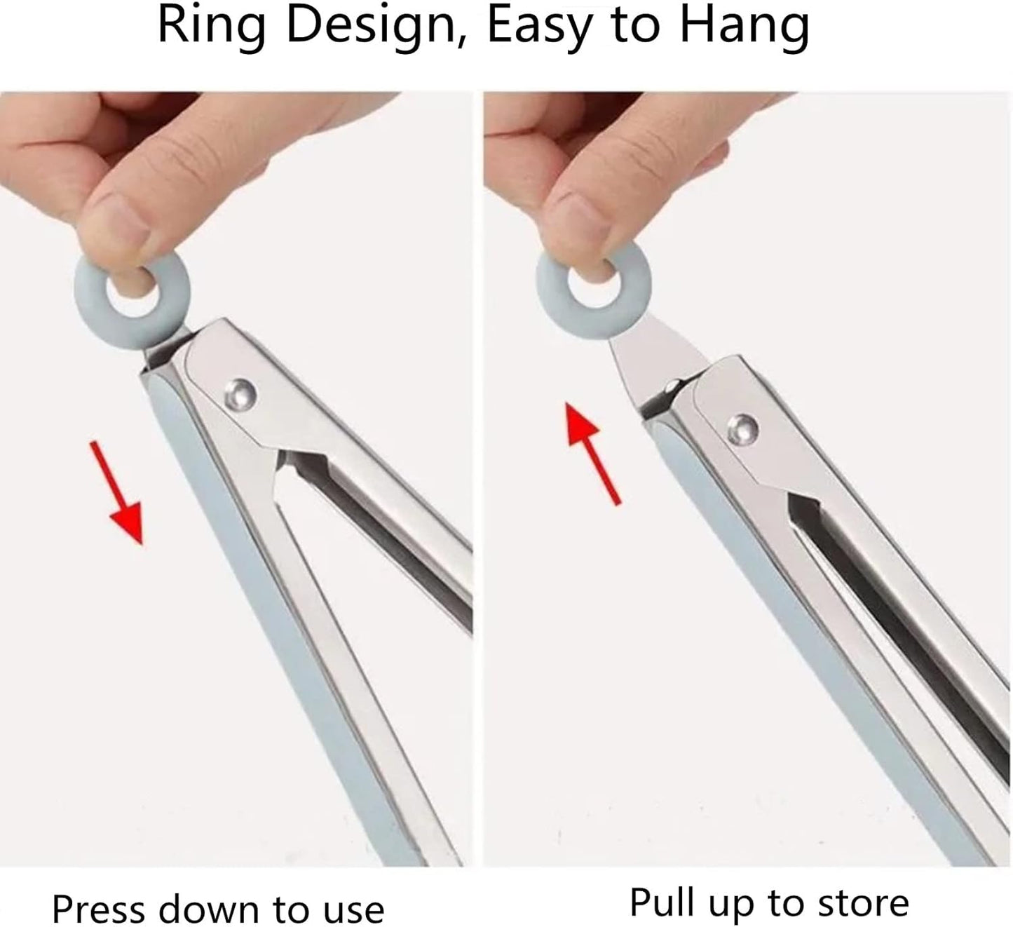 4Pcs Silicone Tongs, Kitchen Tongs 7” Non-slip & Easy Grip Stainless Steel Handle - Smart Locking Clip - Heat Resistant, Food Grade