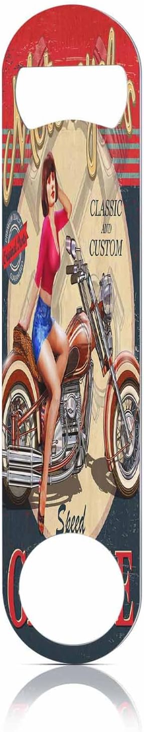 Vintage Motorcycle Stainless Steel Bottle Opener Smile Girl Leg Sit Moto Racing Club Wheel Speed Garage Flat Beer Bottle Opener Keychain for Home Kitchen Bar Restaurant Party Birthday Gift
