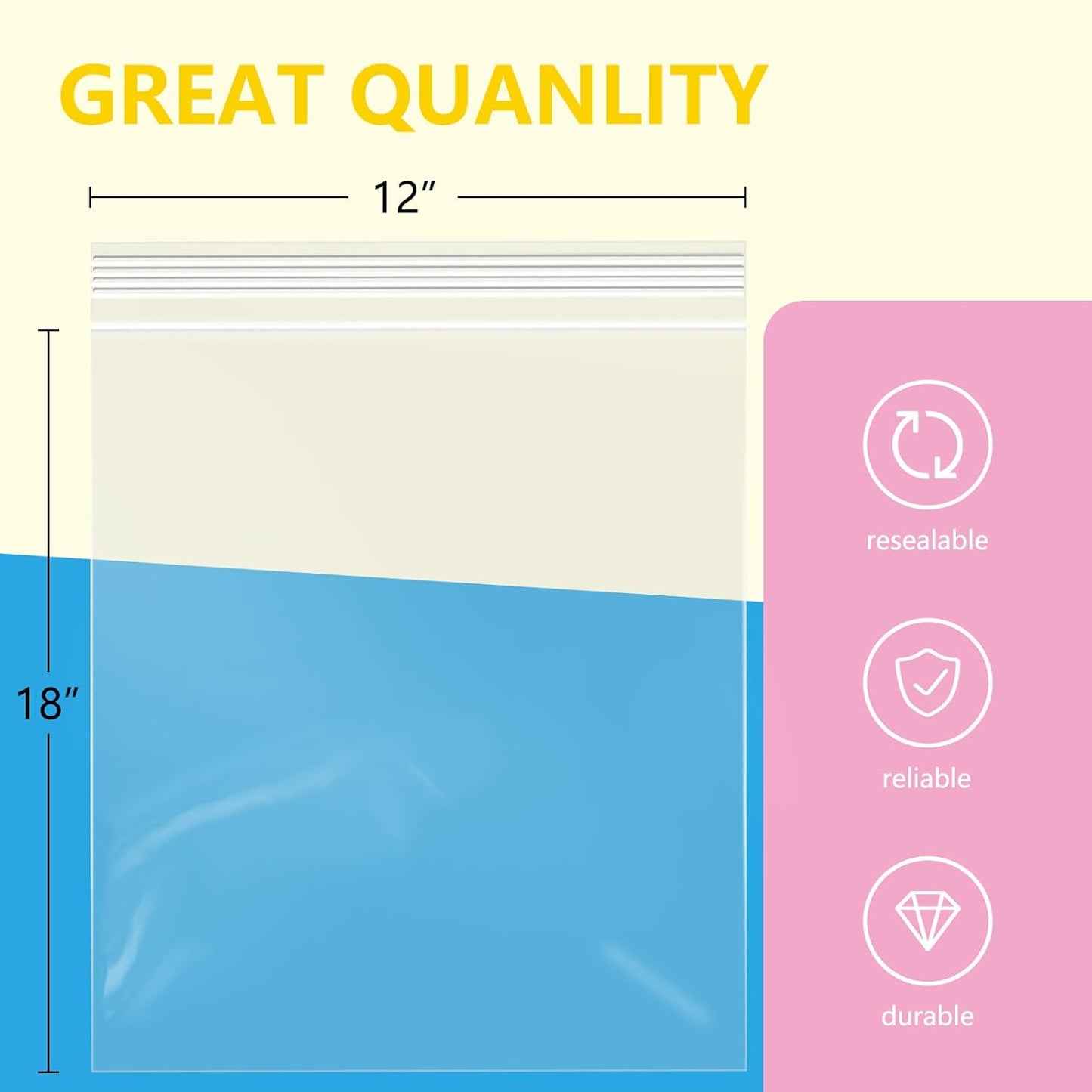 iMailer - 1000 Pcs- 12" x 18" Reclosable Plastic Zip Poly Bags 2 Mil - Clear Zip Bag for Clothing, T-Shirts, Pants