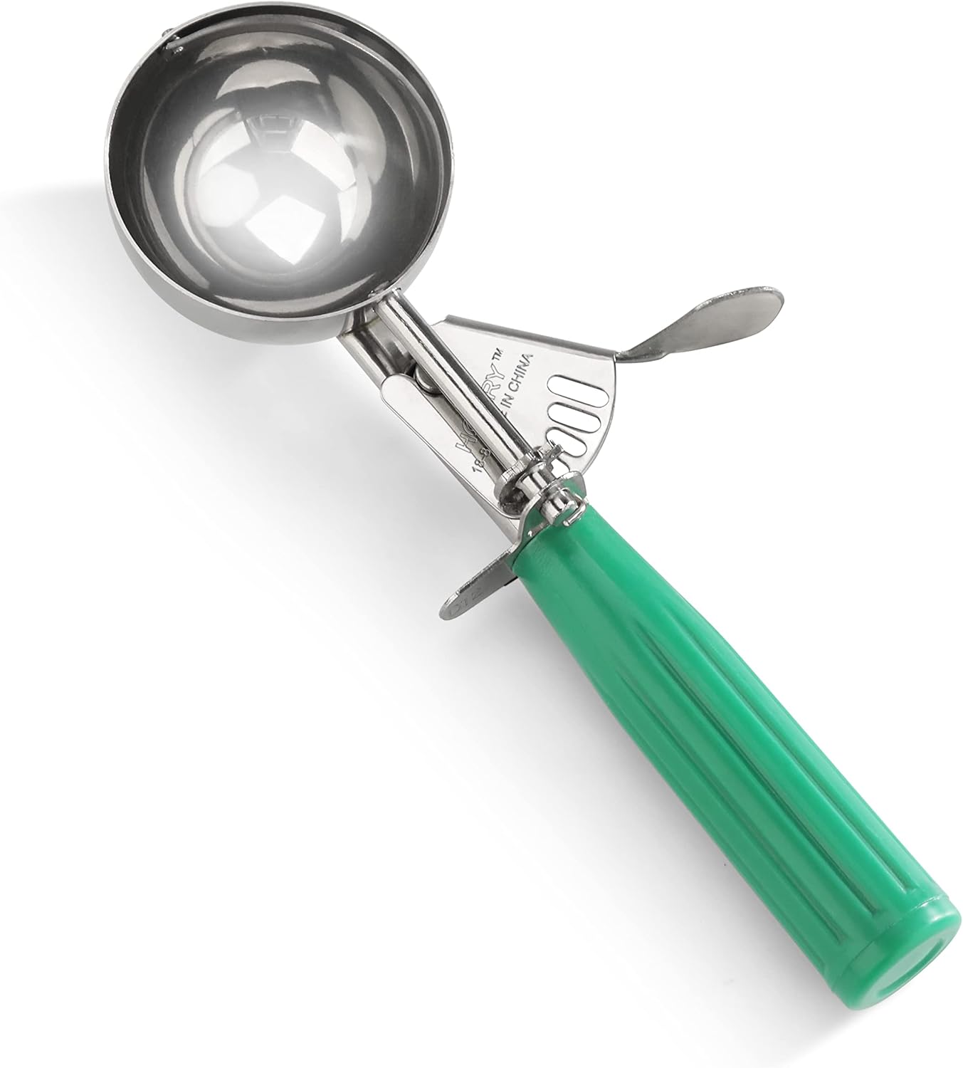New Star Foodservice 34806 Commercial-Grade Thumb Press Food Disher/Ice Cream Scoop, 18/8 Stainless Steel, 3.25 oz, Size 12, Green