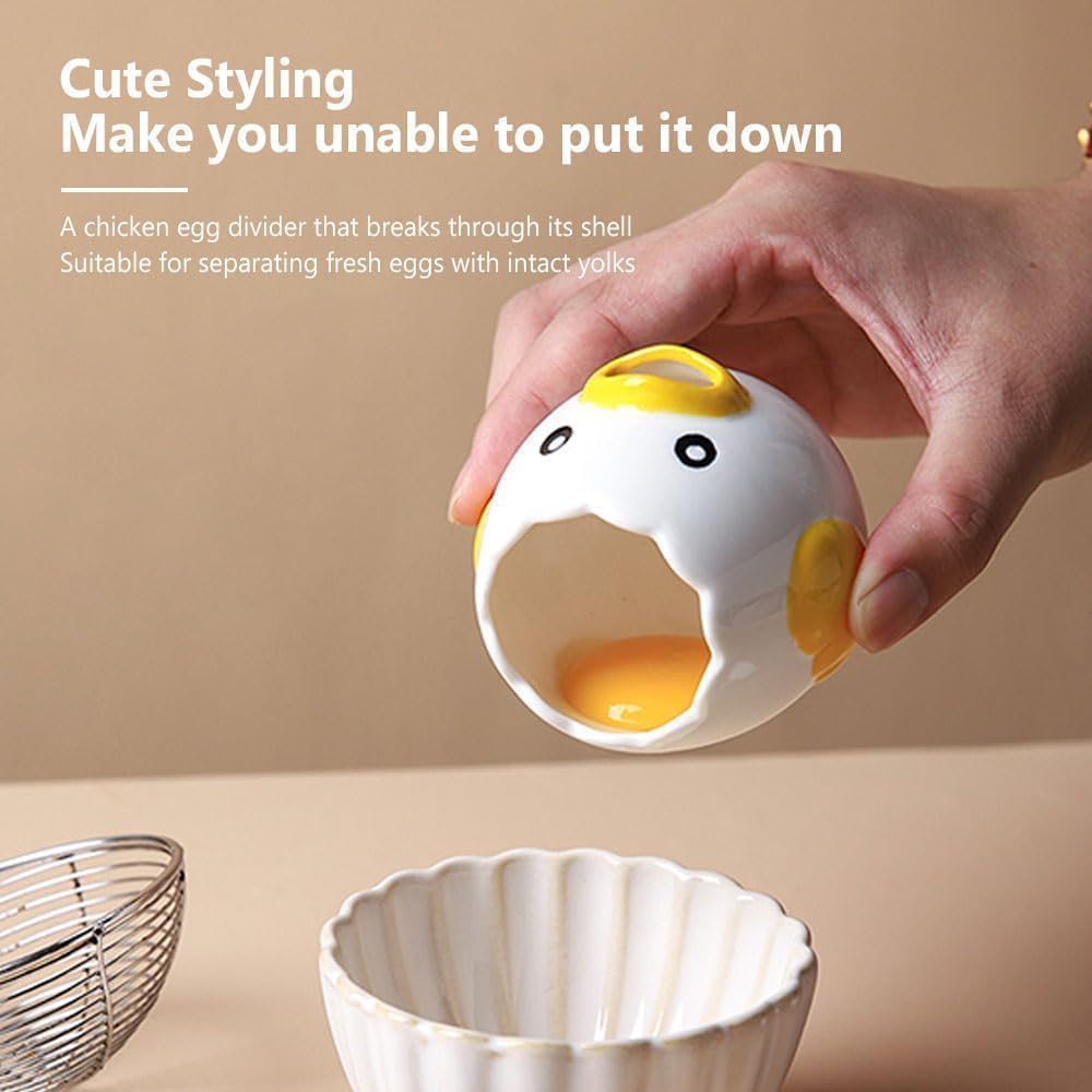 Ceramic Cute Egg Separator, Mini Egg White and Yolk Separator, Practical Kitchen Small Egg Filter Splitter, Kitchen Gadget Baking Assistant Tool, Dishwasher Safe (Yellow)