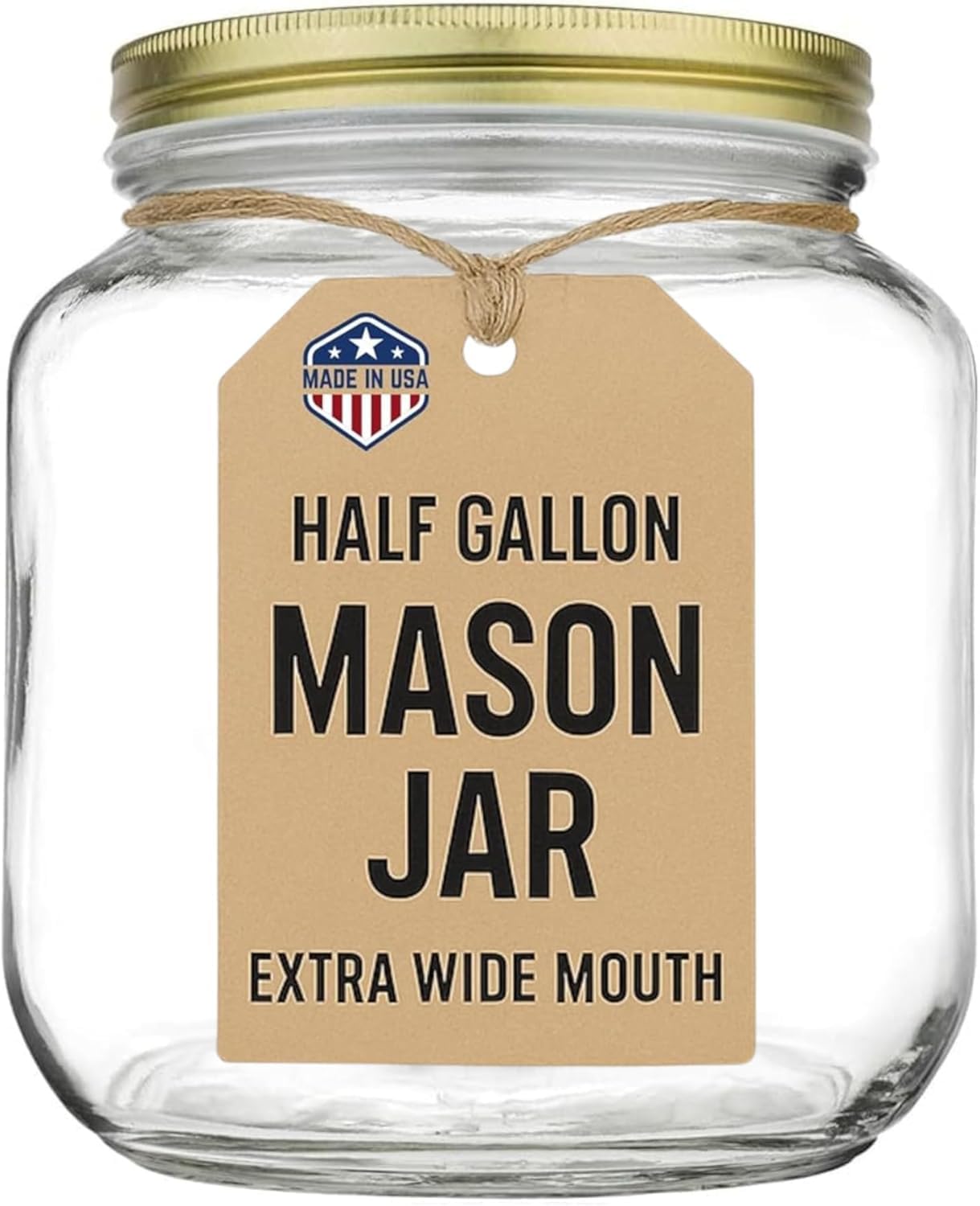kitchentoolz Half Gallon Mason Jar Wide Mouth with Airtight Metal Lid - Safe for Fermenting, Pickling, Sourdough & Kombucha - Glass 64 oz Mason Jar - Made in USA - BPA Free