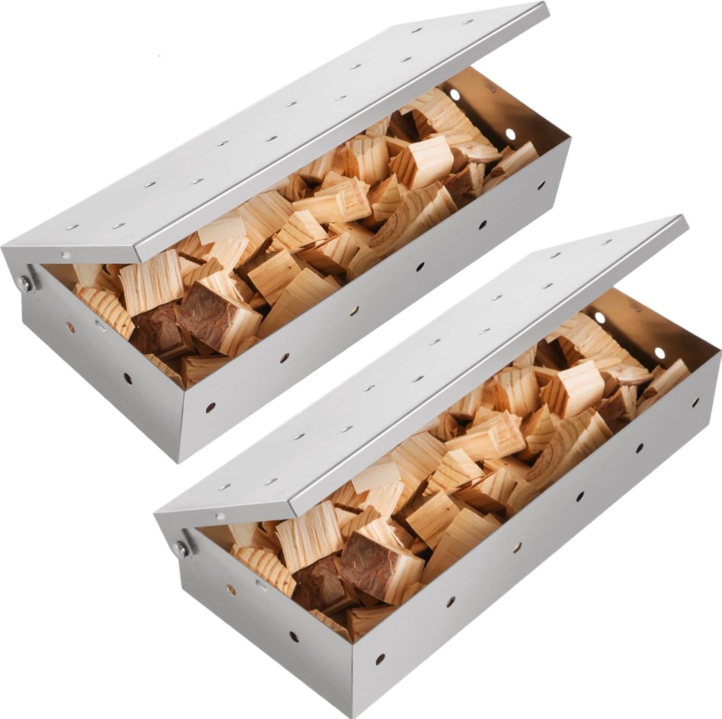 2 Pack Stainless Steel Smoker Box, for Use with Wood Chips to Add Smoky BBQ Flavor to Gas or Charcoal Grills