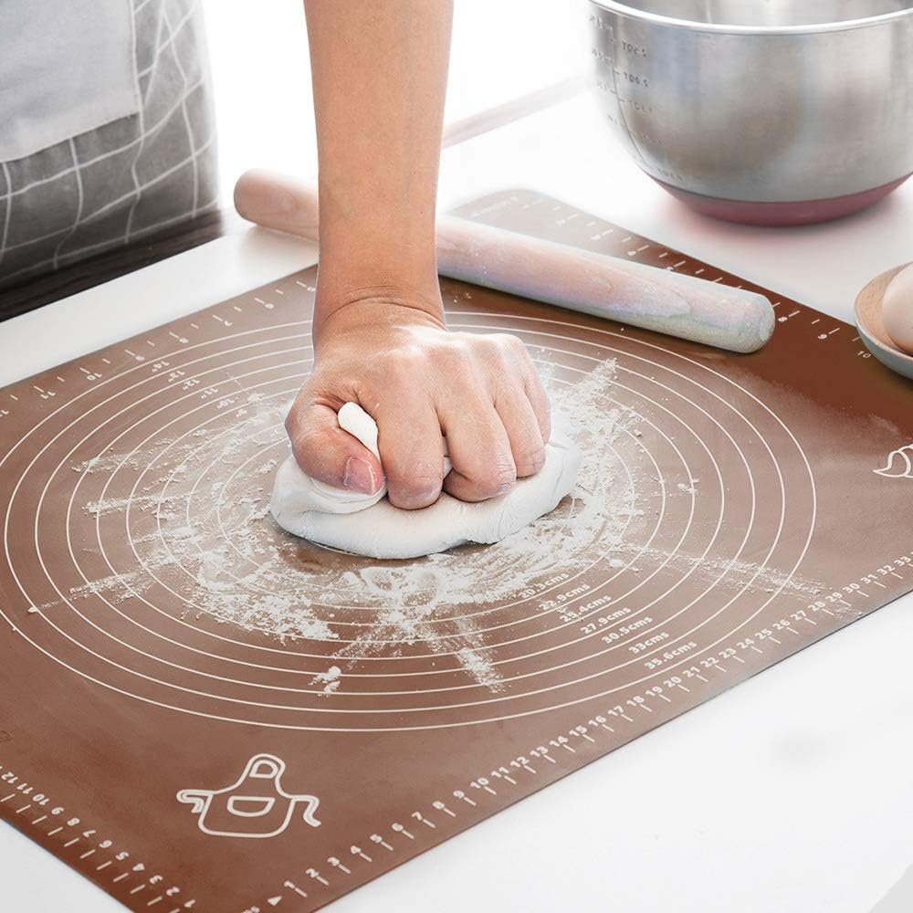 LIMNUO Silicone Baking Mat, Extra Thick Large Non Stick Pastry Mat Sheet for Dough Pie Crust Rolling Mats (Brown, L-16''(W)*24''(L))