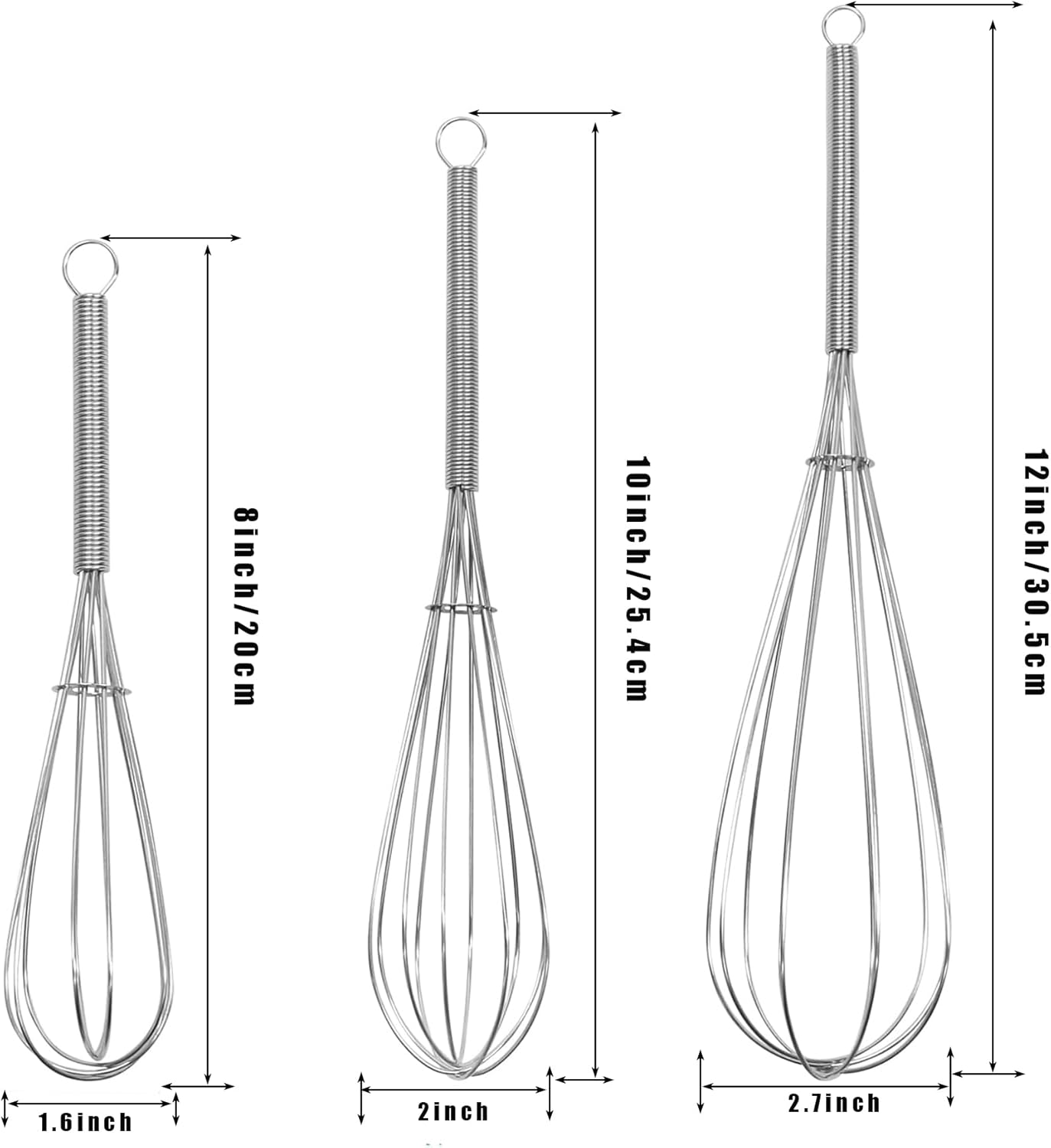 Mini whisk, Digead Small Whisk, 8in 304 Stainless steel Wire Whisk for Cooking, Whisking, Beating, Blending Ingredients and Mixing Sauces, Ergonomic Spiral Handle-Silver