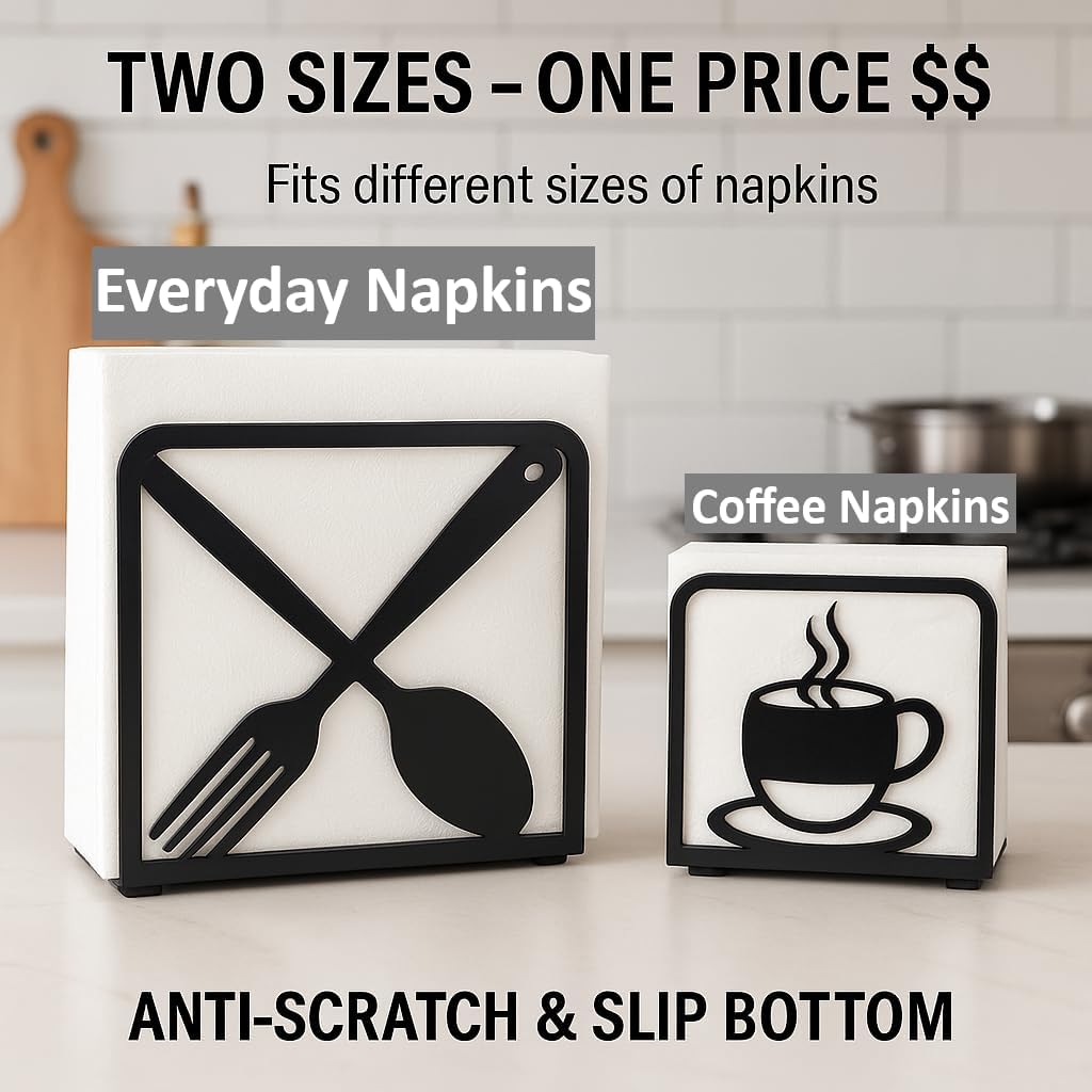 2-Pack Decorative napkin holder for table & coffee filter holder Set – Black coffee napkin holder – Fits Standard Napkins & coffee filter size #2 & #4