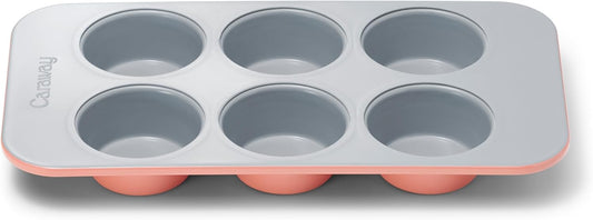 Caraway Nonstick Ceramic 6 Cup Muffin Pan – Non-Toxic, PTFE & PFOA Free – Oven Safe – Aluminized Steel Core – Small Muffin Pan for Baking Cupcakes, Muffins & More - Perracotta