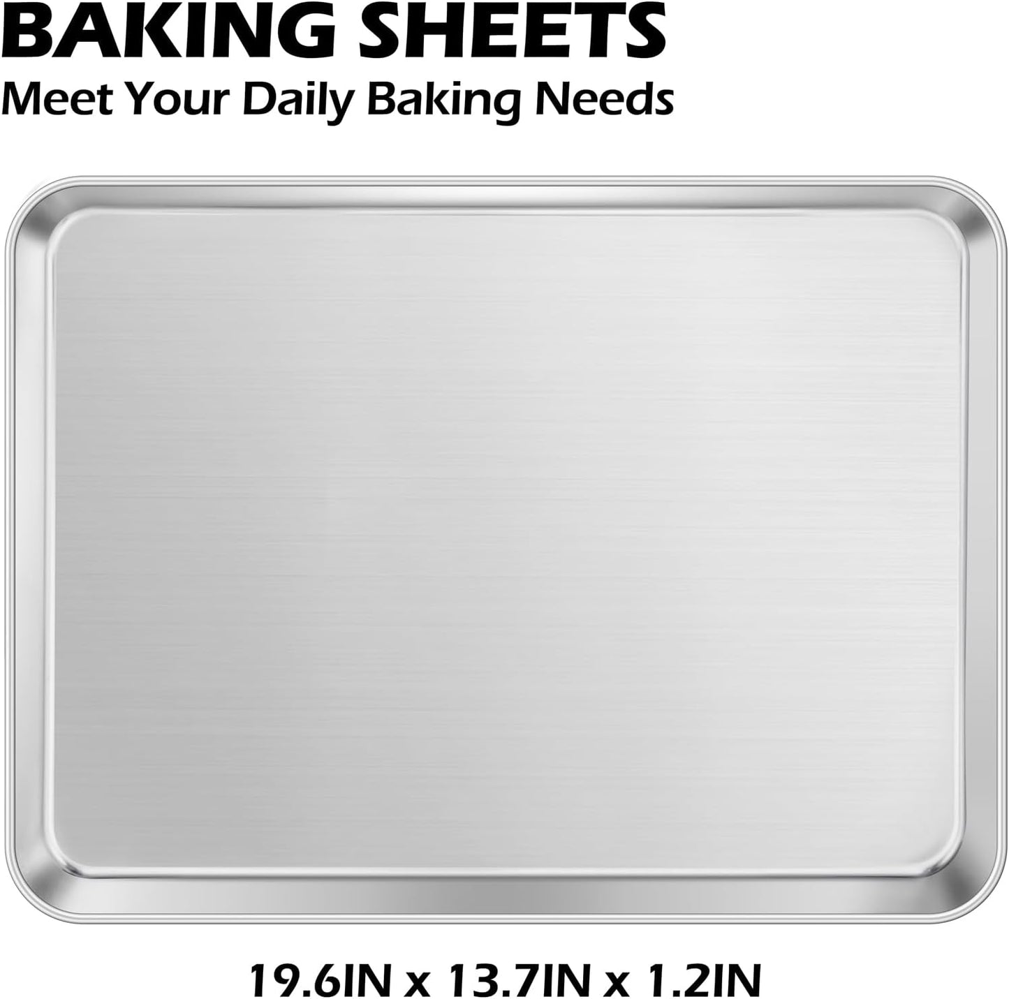 2Pack Large Cookies Sheets for Baking, Leonyo 20IN x 14IN Stainless Steel Baking Sheets, 1.2IN Deep Metal Toaster Oven Pan Tray for Oven, Dishwasher Safe