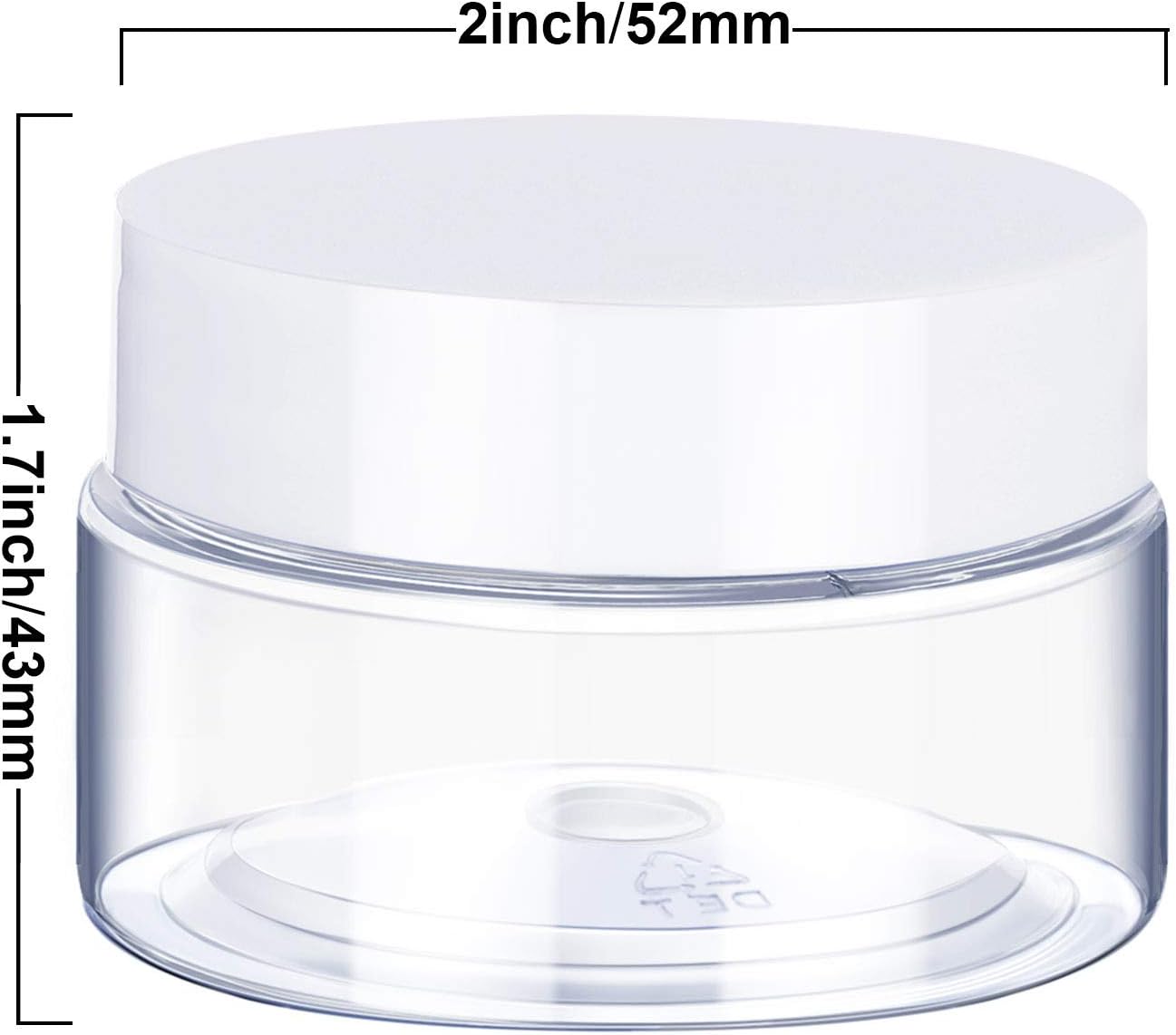 6 Pack 2 oz Plastic Pot Jars Round Clear Leak Proof Plastic Cosmetic Container Jars with White Lids for Travel Storage Make Up, Eye Shadow, Nails, Powder, Paint, Jewelry(2 oz)