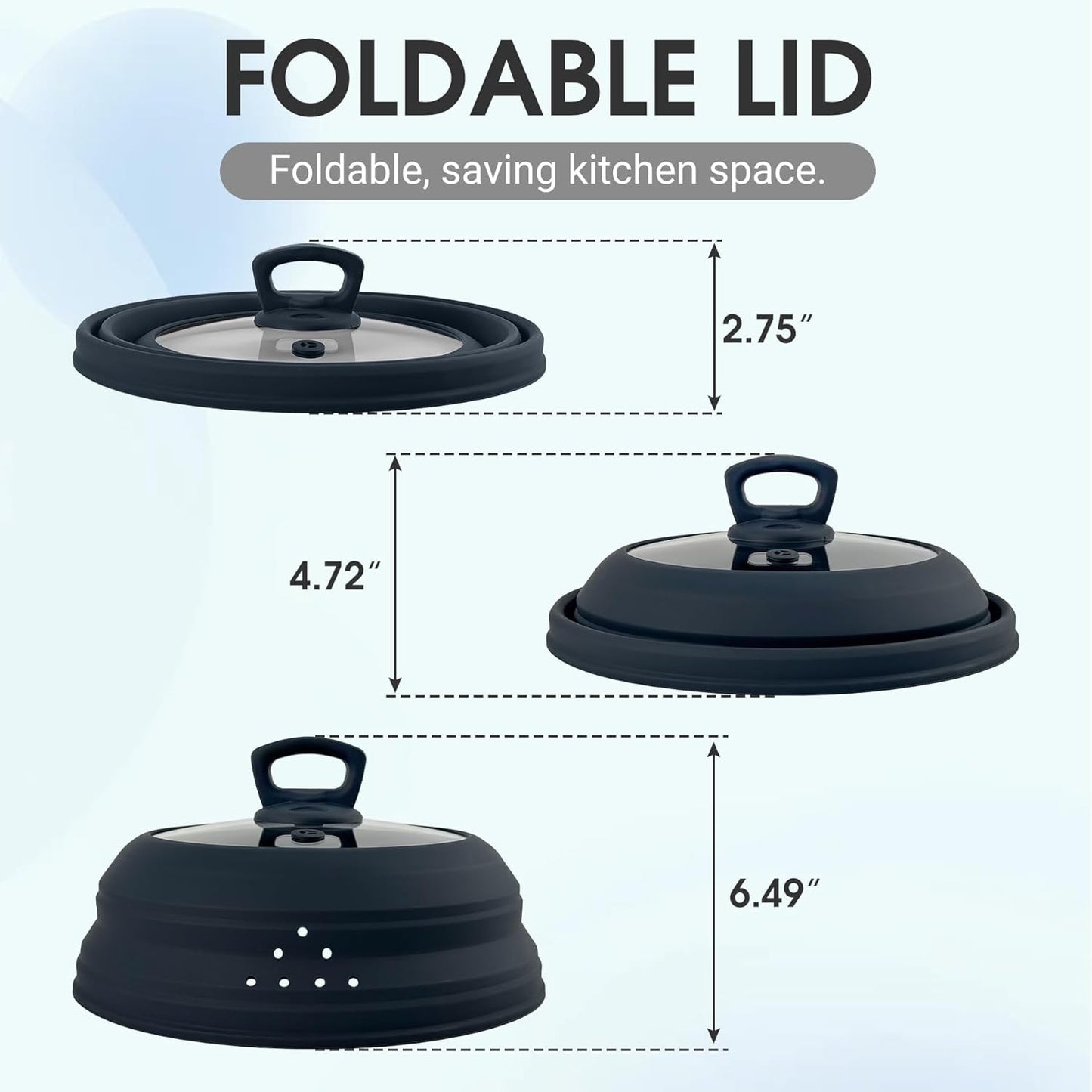 Microwave Splatter Cover Collapsible Silicone & Tempered Glass 11.8 Inch Microwave Cover for Food Splatter Guard with Steam Vents Dishwasher Safe Fits Bowls, Plates & Pots (Gray)