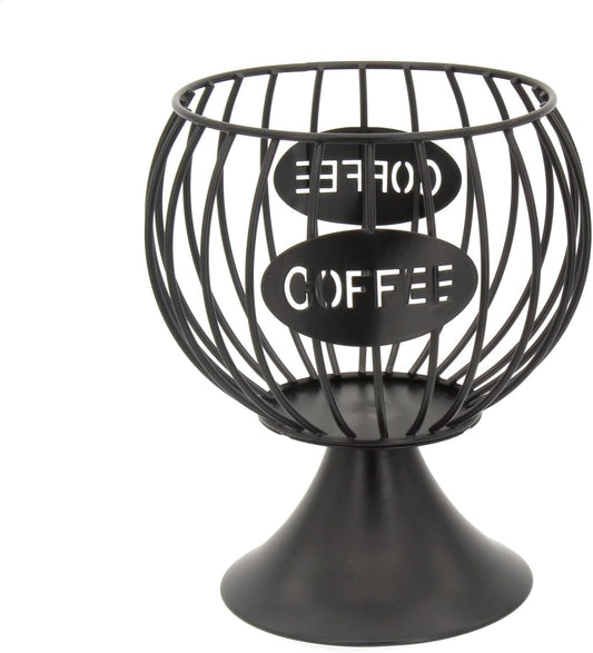 K Cup Holder and Pod Storage Organizer for Counter - Metal Basket for Keuring Pods, Coffee Bar Decor, Capsule and Creamer Organizer - Black