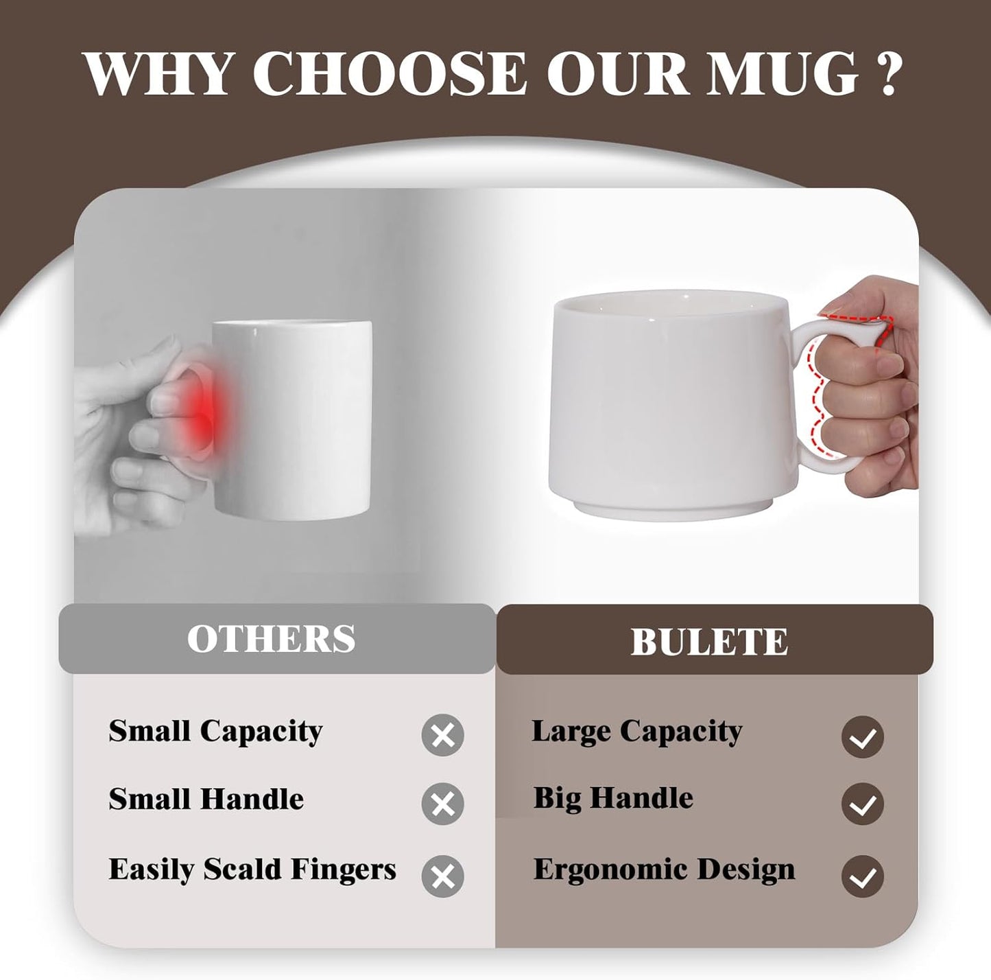 19 oz Large Coffee Mugs Set of 4, Stackable Ceramic Coffee Mugs with Large Handles for Coffee, Latte, Cappuccino, Milk, Dishwasher & Microwave Safe, Ideal for Men, Women, Dads (Multicolor)