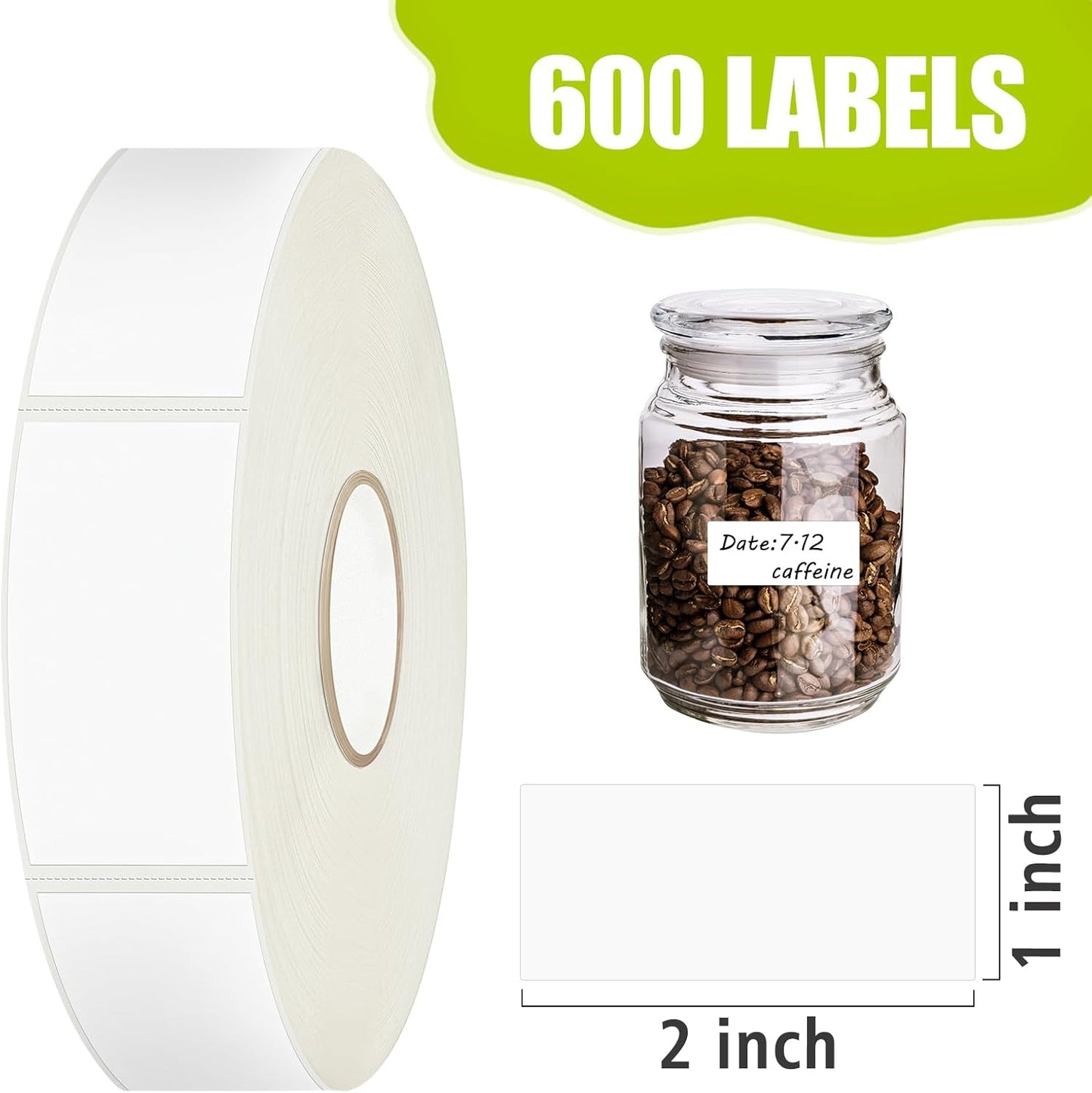 600 Blank Removable Freezer Labels with Perforation Line for Easy Distribution and Use. Waterproof and Oil-Resistant, Suitable for Food Containers, Jars, and Kitchen Organization.(1 "x 2")