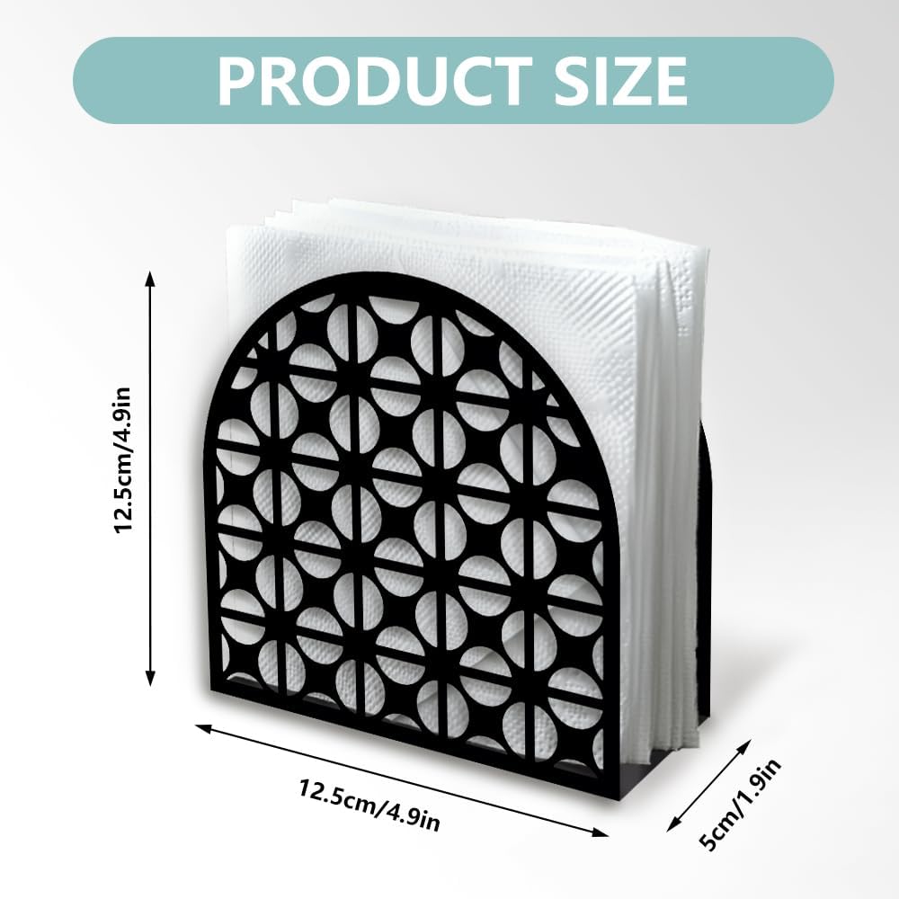 Modern Geometric Round Decorative Black Metal Napkin Holder for Table, 4.9" x 4.9" x 1.9" Standing Napkin Holder for Home Kitchen Restaurant Picnic Party Coffee Bar Dining Room