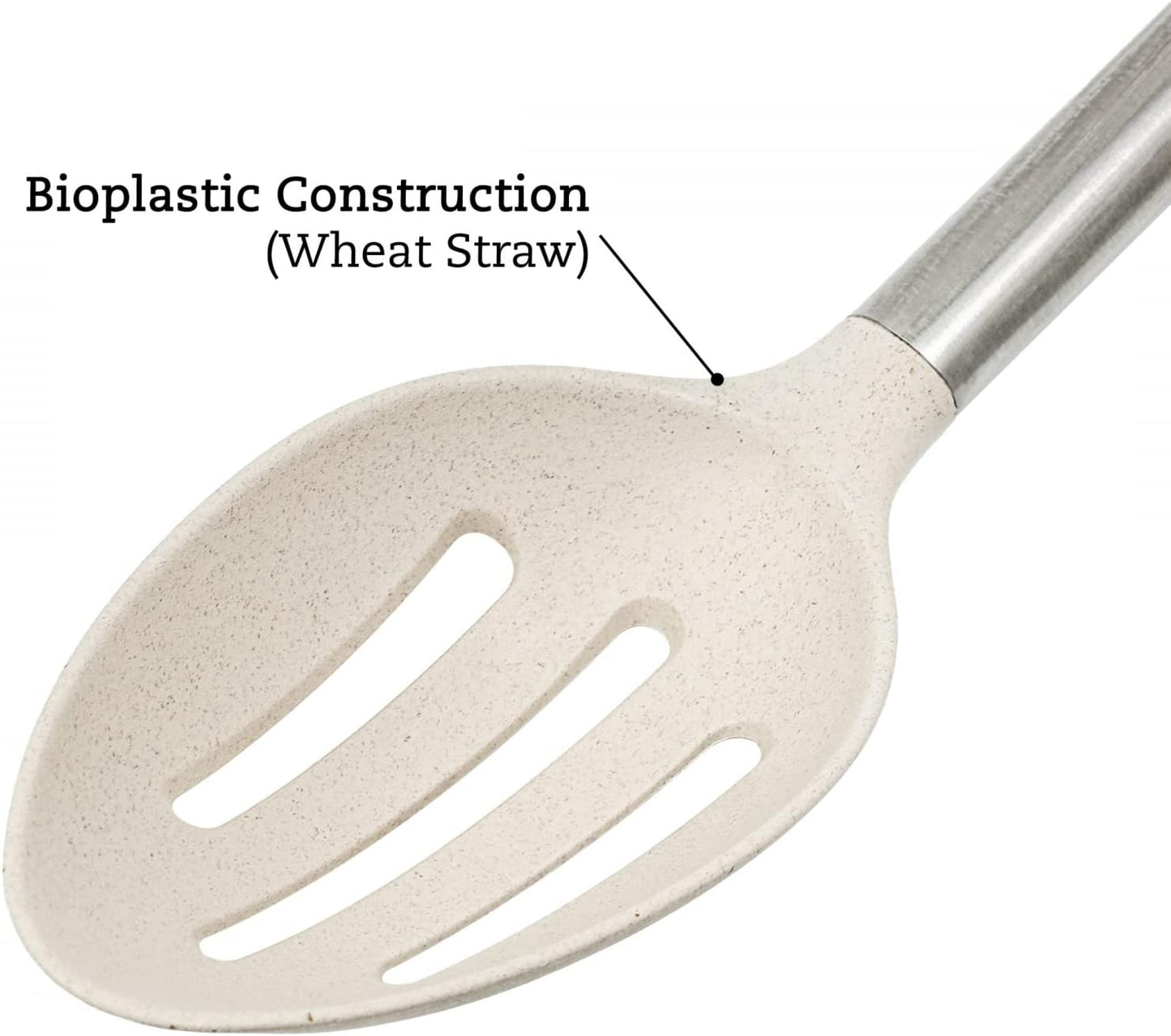 Beille Cream Wheat Straw Slotted Spoon with Stainless Steel Handle Kitchen Utensils, 13 Inch