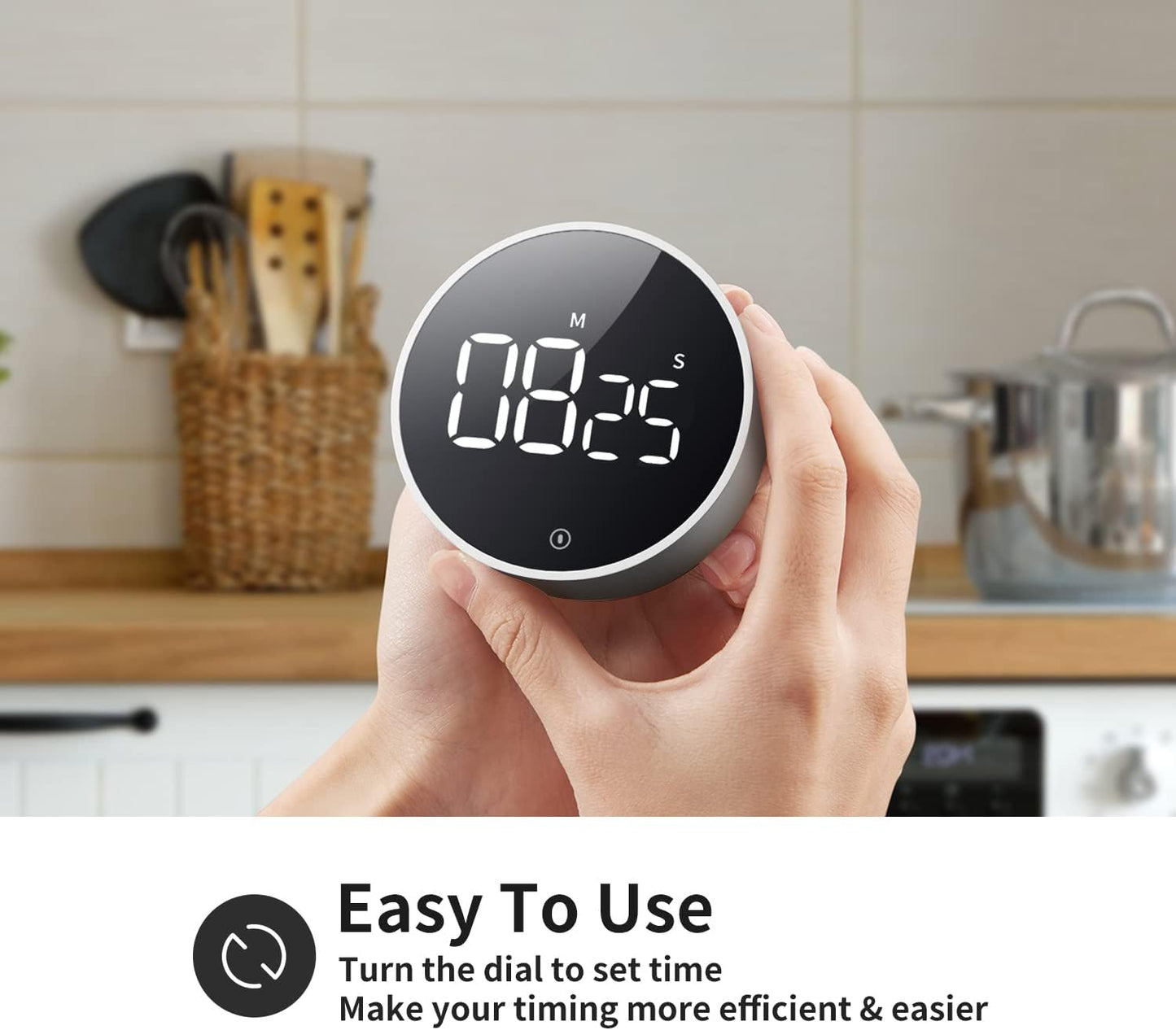 VOCOO Digital Kitchen Timer - Magnetic Countdown Countup Timer with Large LED Display Volume Adjustable, Easy for Cooking and for Seniors and Kids to Use (Space Grey)