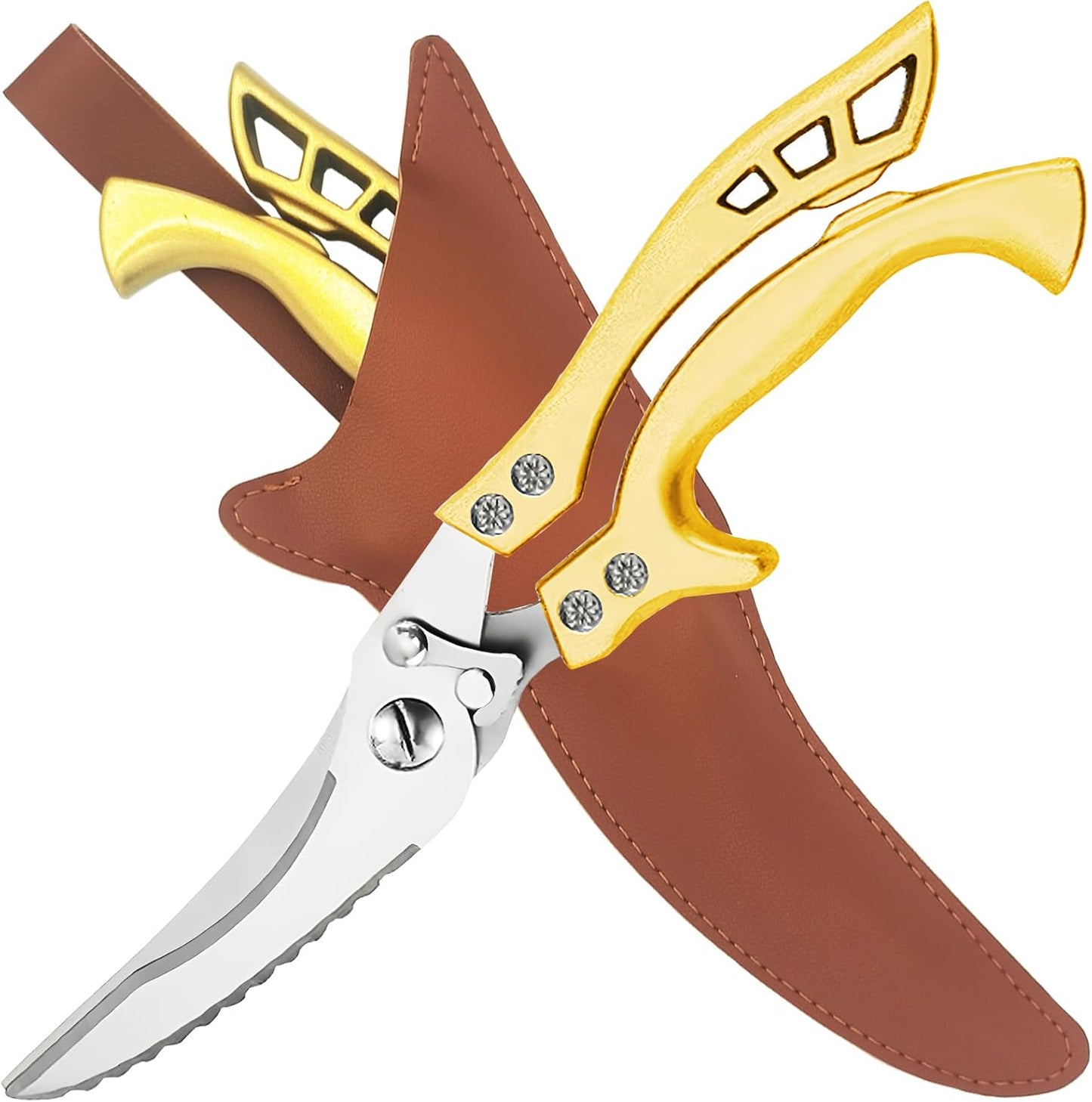 ANDONG Poultry Shears Heavy Duty Kitchen Shears with Serrated Edge, Kitchen Scissors spring loaded, Chicken Shears Heavy Duty Professional, Gold