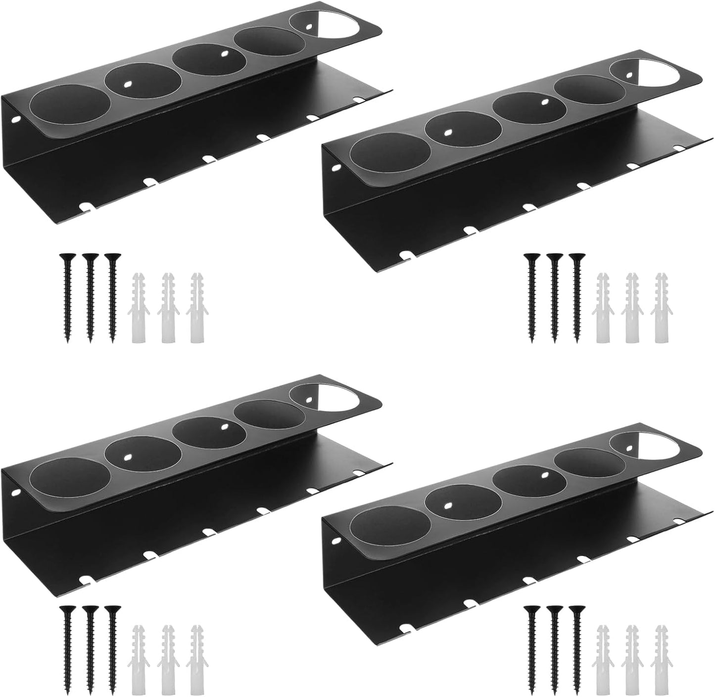 4Pcs Can Holder Rack Organizer Spray Bottle Holder Wall Mount Heavy-Duty Iron Can Storage for Garage And Workspace, Black 16.5×3.5×3.9inch with Five 3-Lnch Diameter Holes