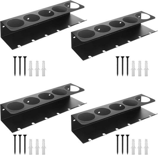 4Pcs Can Holder Rack Organizer Spray Bottle Holder Wall Mount Heavy-Duty Iron Can Storage for Garage And Workspace, Black 16.5×3.5×3.9inch with Five 3-Lnch Diameter Holes