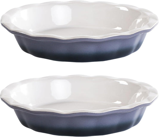 Lareina Ceramic 9 Inch Deep Dish Pie Pans, Set of 2, Grey, Non-Stick, Oven & Dishwasher Safe, Ideal for Baking Pies, Quiches, Cakes