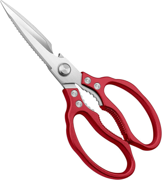 Heavy Duty Sharp Kitchen Scissors, Dishwasher Safe, Cooking Shears for Meat, Chicken, Fish, Poultry, Herb, Bread (Red)