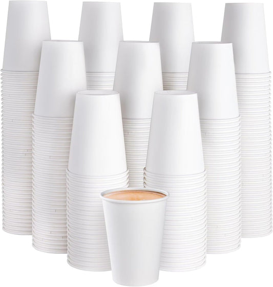 JOLLY PARTY 300 Pack 12 oz Disposable Paper Coffee Cup, Hot/Cold Beverage Drinking Cups for Water, White Paper Hot Coffee Cups