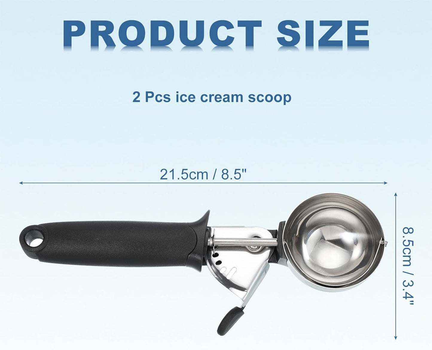 uxcell 2pcs Cookie Scoops, Ice Cream Scoop with Trigger for Baking Cookie Dough Rice Pudding Kitchen Gadget, Black