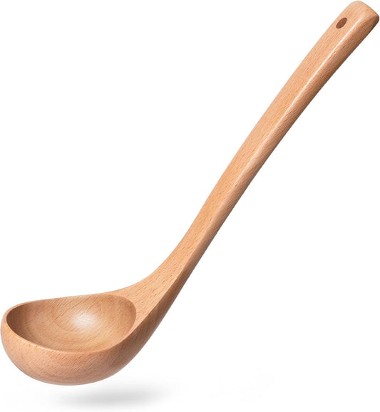 Wooden Soup Ladle, 10.8" Handle, 2 fl oz Medium Scoop Utensil for Serving & Cooking, Beech Wooden Ladle – Wood Spoon for Soup Natural and Sustainable