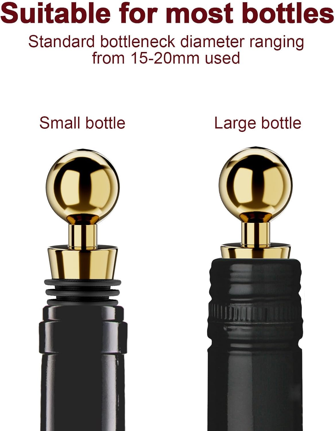 Wine Stoppers for Wine Bottles 3Pcs Vacuum Wine Bottle Stopper with Silicone Reusable Wine Corks, Leak proof Keep Fresh Suitable for Standard (Gold, 3 Pack)