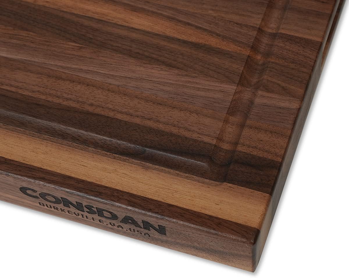 CONSDAN Walnut Cutting Board for Kitchen, USA Grown Hardwood, 20 x 15, with Invisible Inner Handle, Prefinished with Food-Grade Oil, Suitable for Kitchen Edge Grain, 1-1/2" Thick