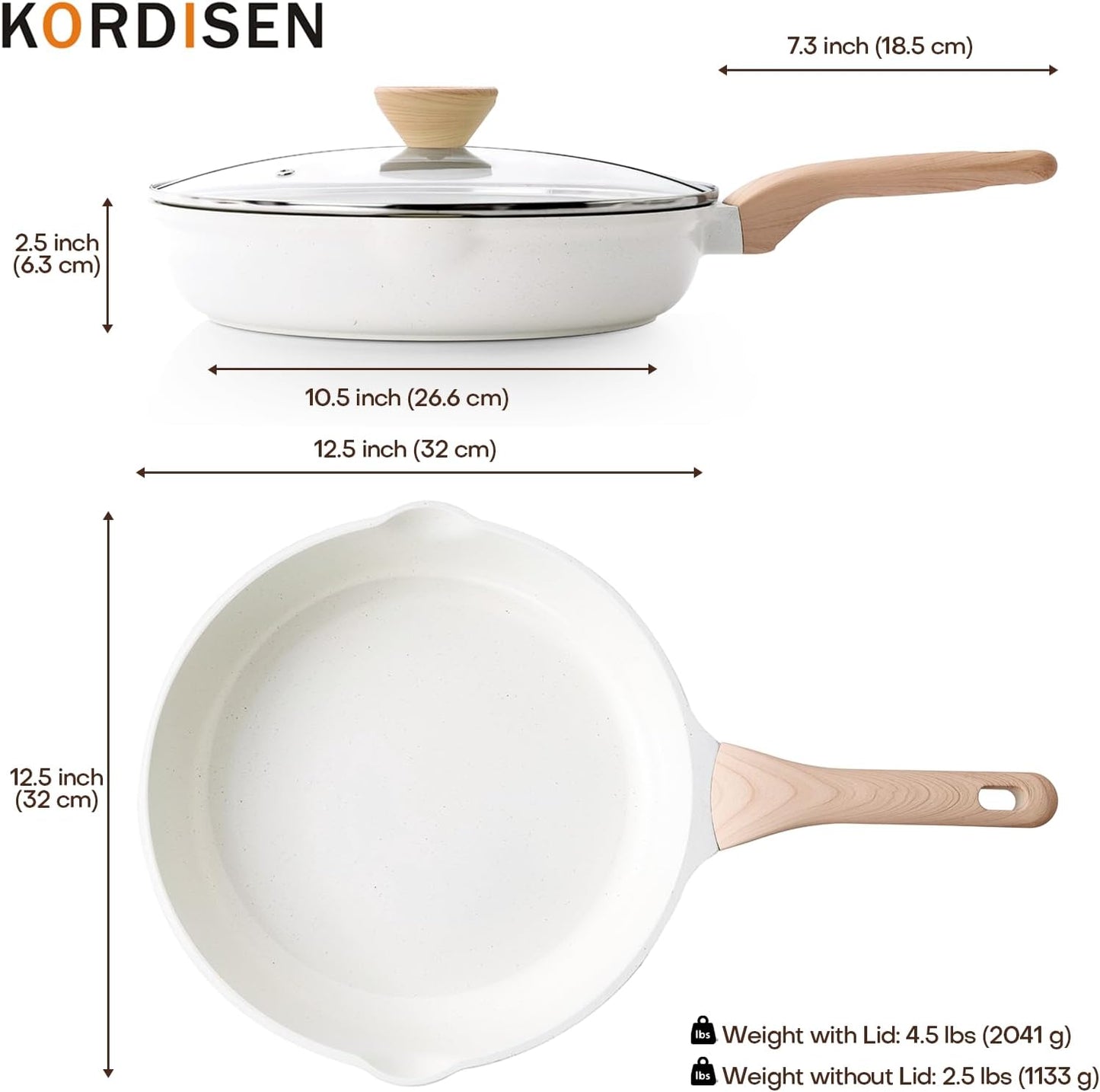 Nonstick Ceramic Frying Pan with Lid, 12.5 Inch Ceramic Large Skillet with Lid, Healthy Non Toxic Cooking Pan, Stay-Cool Handle, Induction Compatible, PFOA & PFAS Free, White