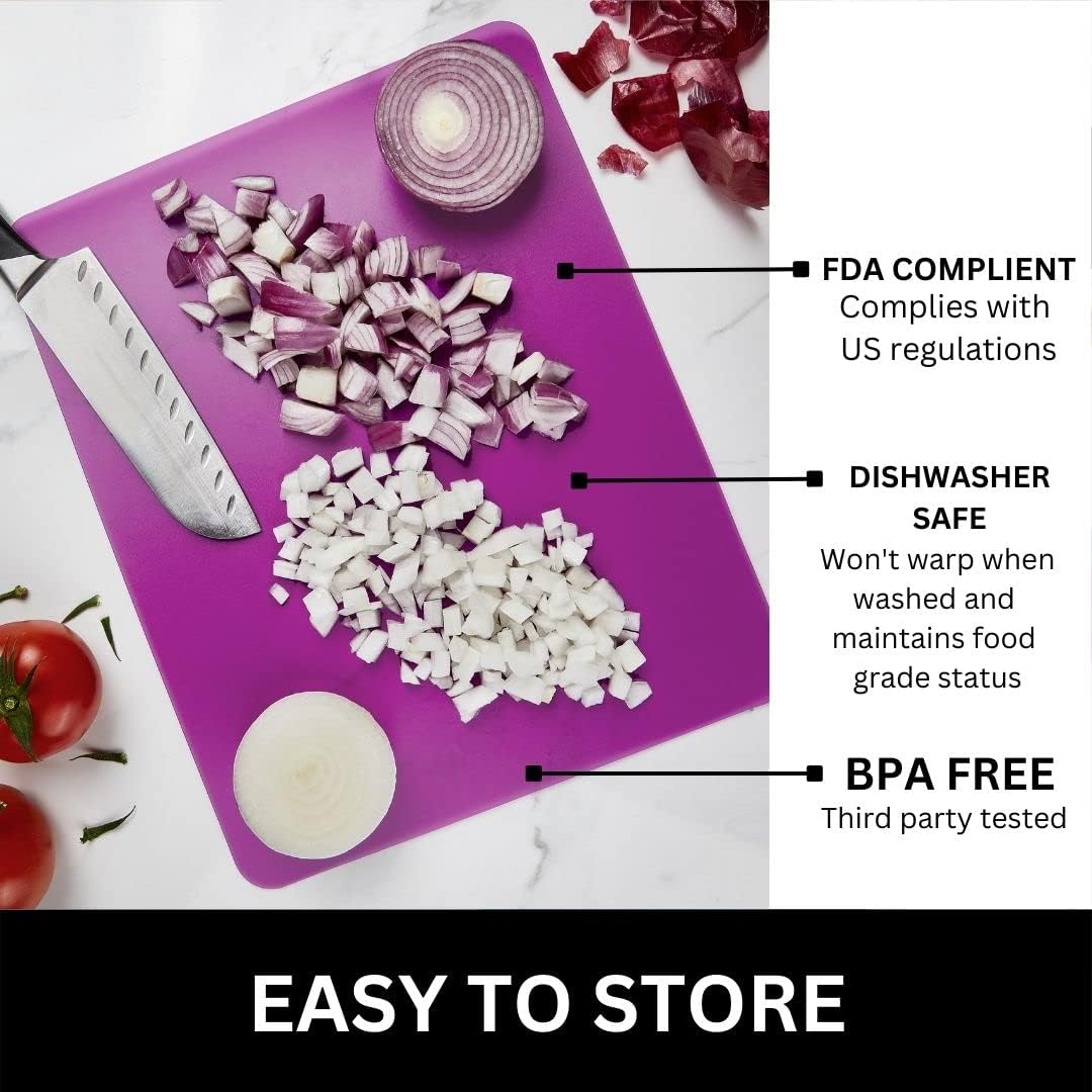 Nicole Home Collection Flexible Cutting Mats Set of 3 - BPA-Free Plastic Color-Coded Kitchen Chopping Boards, 12"x15", Durable Non-Slip Mats for Meat, Veggies, Fruits