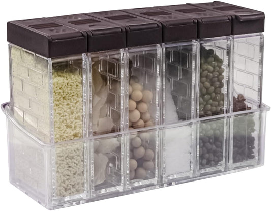 6 Pcs Spice Shaker Jars, Salt and Pepper Shakers, Plastic Spice Dispenser, Salt Shakers, Seasoning Shaker Box, Condiment Set, spice containers (Brown)