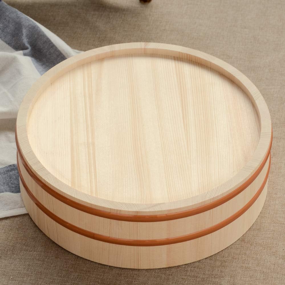 Kichgather 14.2 Inch Wooden Sushi Rice Bowl Hangiri Sushi Oke Rice Mixing Tub
