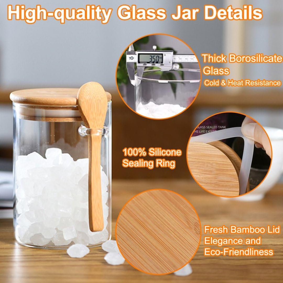 6-Pack 18.5oz Airtight Glass Meal Prep Containers with Lids – Overnight Oats Jars for Coffee, Nuts, Candy, Chia Seed Sugar & Pudding | Leakproof Borosilicate Glass Food Storage Jars