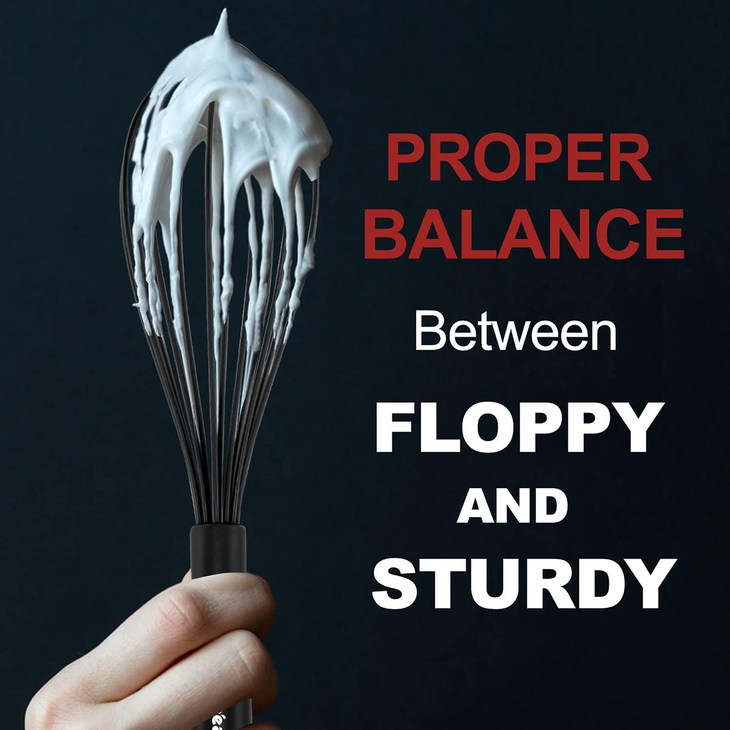 Anaeat Kitchen Whisk Set of 5, Perfect for Non-Stick Cookware, Egg Beater Milk Blender for Whisking, Cooking, Baking - 5"+7" Mini Wire Whisk and 8.5''+10.5''+12'' Silicone Balloon Whisks (Black)