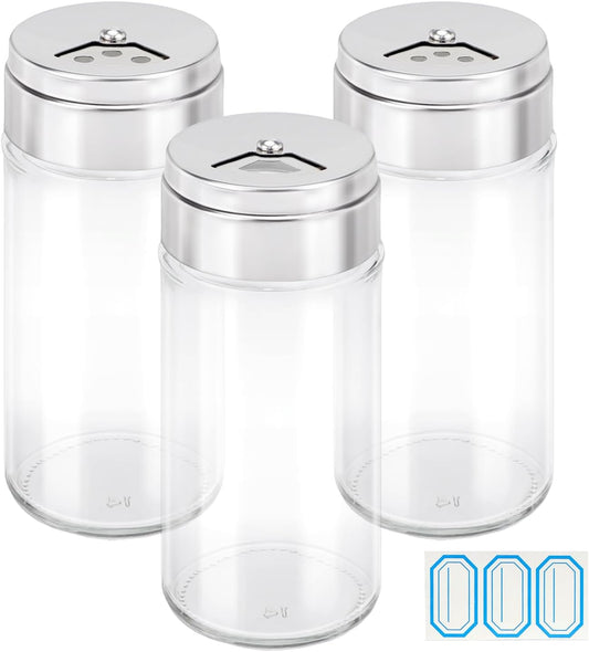 Segarty Spice Jar with Shaker Lids, 3 Pack 4 oz Glass Spice Jars with Adjustable Pour Large Holes, Empty Storage Seasoning Containers Spices Bottles Stainless Lid Salt Shakers for Kitchen Drawer