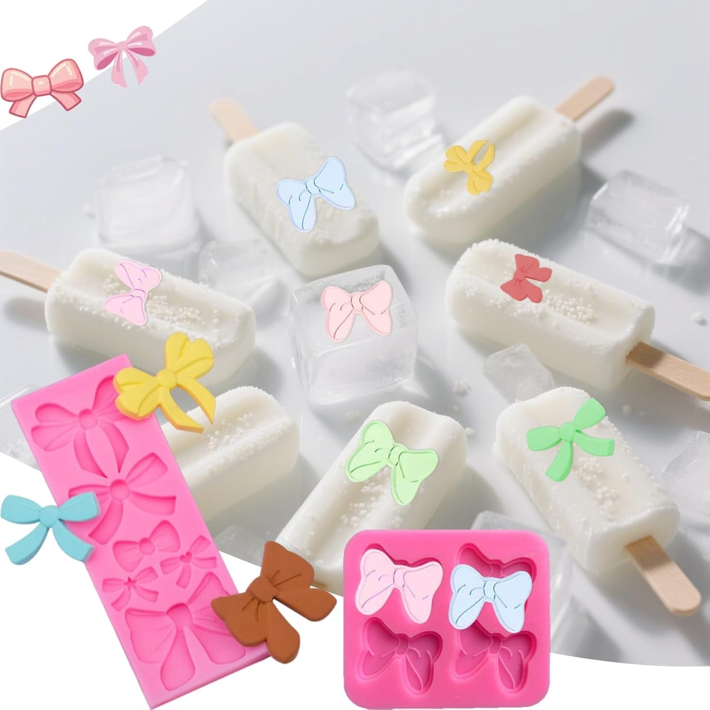5 Pcs Bow Silicone Mold Fondant Bow Mold Chocolate Candy Cake Pop Molds Bow Molds for Wedding Birthday Party Dessert Cake Supplies Baking DIY