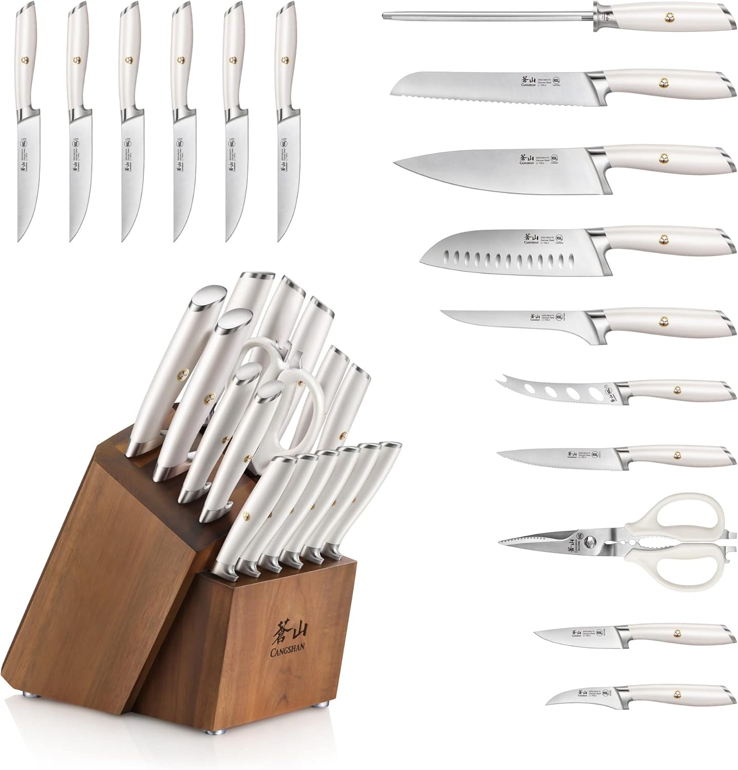 Cangshan L1 Series 17-Piece Knife Set, Forged German Steel (White)