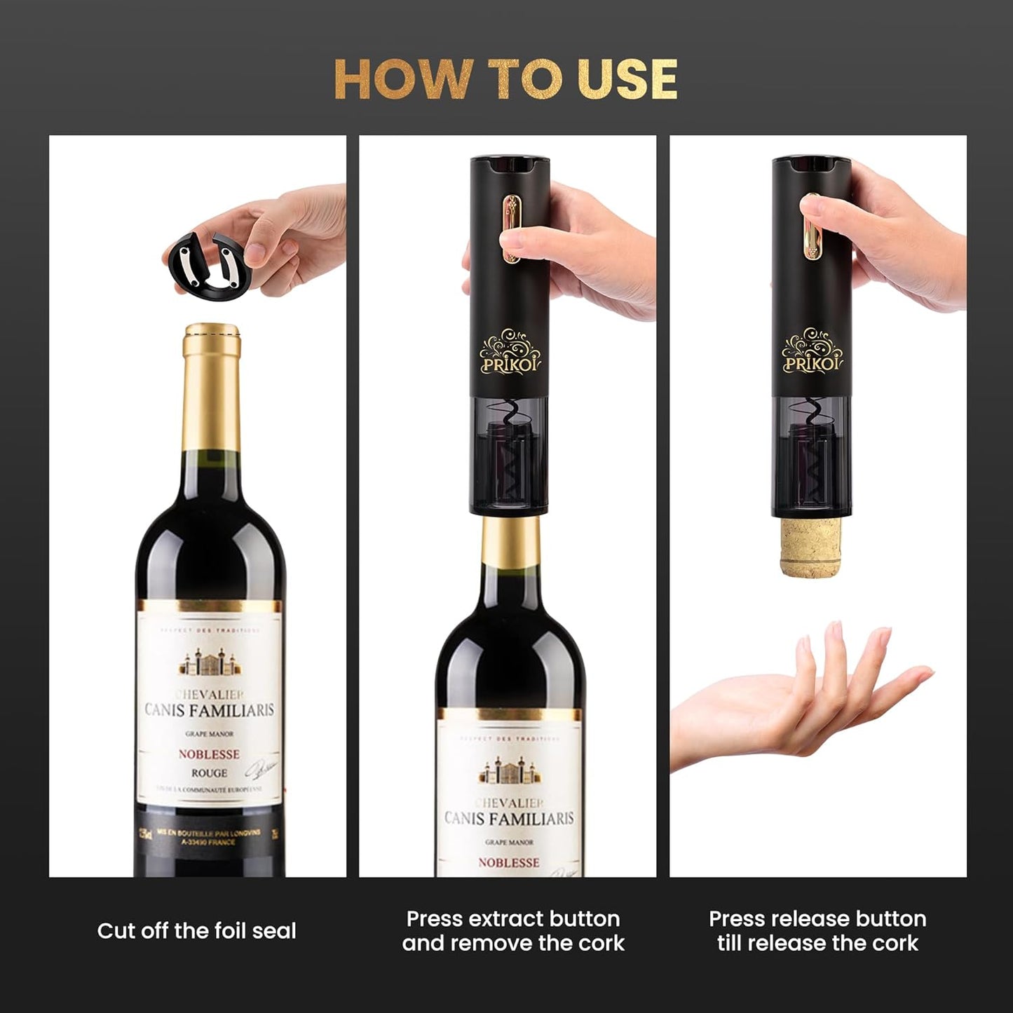 Electric Wine Opener Set with Charging Base, Automatic Cordless Wine Bottle Opener with Aerator & Pourer, Foil Cutter, Vacuum Pump, and Stoppers for Home Party Christmas Day