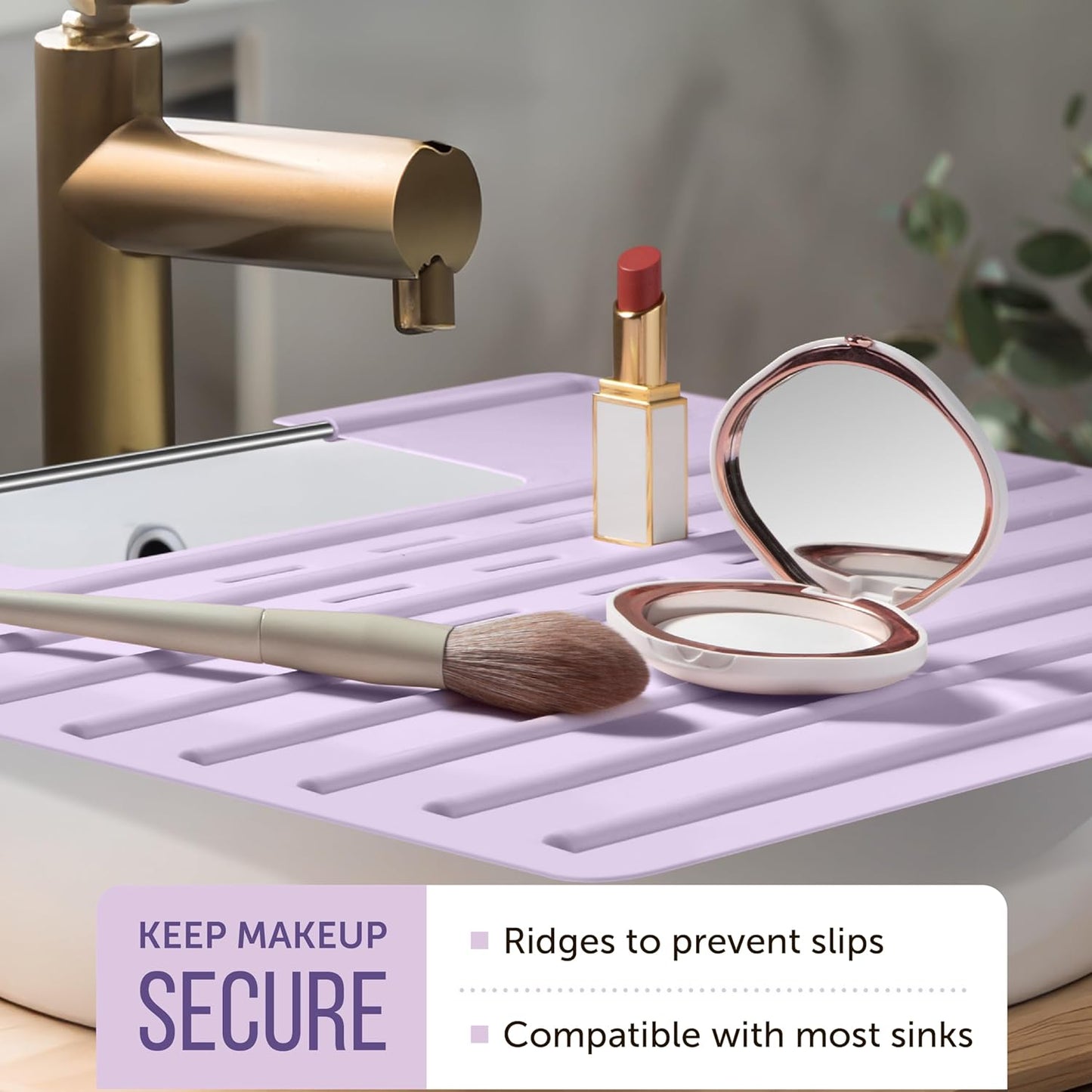 Maplefield Lavender Foldable Sink Cover - Small 22 x 2 x 2 In Lavender Silicone - Heat Resistant Makeup Mat & Sink Cover for Counter Space - Space Saving Rectangle Countertop Topper