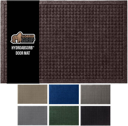 GORILLA GRIP Front Door Mat, Indoor Outdoor Ultra Absorbent HydroAbsorb Doormat, Absorbs Up to 1.7 Cups of Water, Stain and Fade Resistant, Rubber Backing Doormats, Captures Dirt, 29x17 Coffee