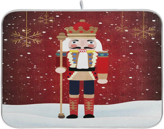 Nutcracker Christmas Dish Drying Mat for Kitchen Counter Absorbent Microfiber Drying Pad, Large 18x24 in, Reversible Drainer Mats
