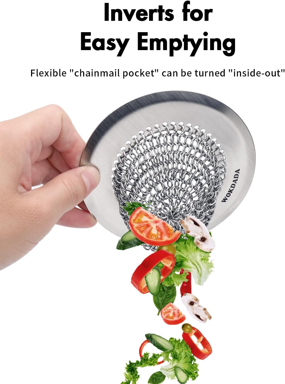 Sink Drain Strainer: Anti-Slip Flexible Chainlink, 304 Stainless Steel. Upgraded Clog-Free Kitchen Version, Easy-Clean Catcher for Garbage Disposal