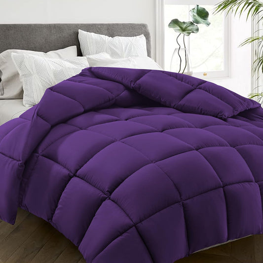HYLEORY All Season Full Size Bed Comforter - Cooling Down Alternative Quilted Duvet Insert with Corner Tabs - Winter Warm - Machine Washable - Purple