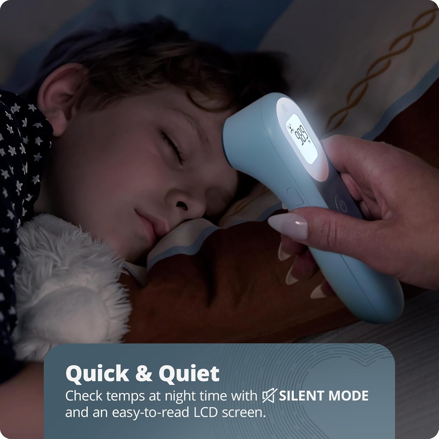 Greater Goods No-Touch Infrared Digital Thermometer for Adults, Kids, and Babies, Forehead Thermometer with Ergonomic Grip, Fever Alarm, Powder Blue