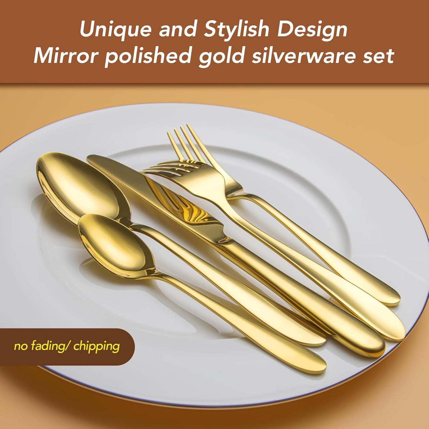 40 Piece Gold Silverware Set Service for 8, EIUBUIE Premium Stainless Steel Gold flatware Cutlery Sets, Mirror Polished Modern Kitchen Eating Utensils Sets Include Spoons Forks Knives
