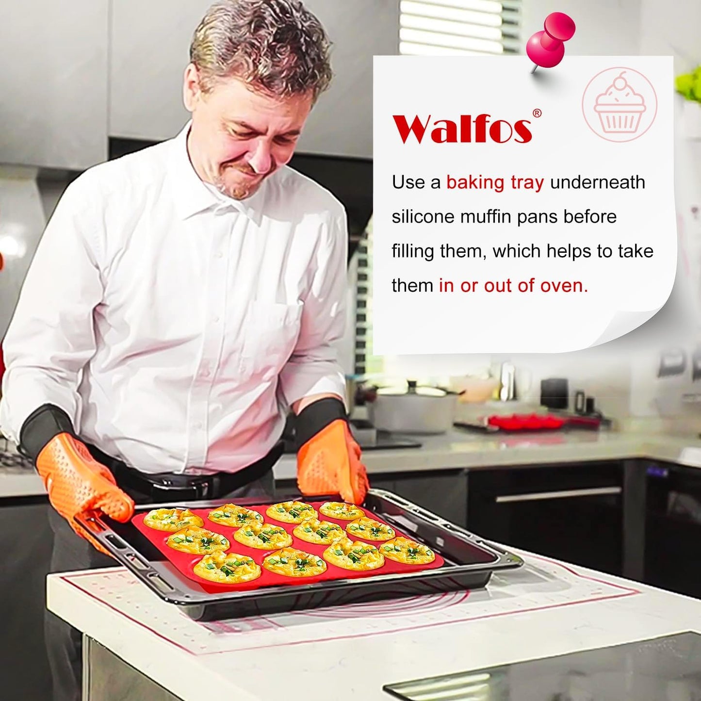 Walfos Silicone Muffin Pan - 12 Cups Regular Silicone Cupcake Pan, Non-stick Great for Making Muffin Cakes, Tart, Bread - BPA Free and Dishwasher Safe